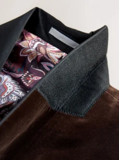 Bruin - Normale Pasvorm - Signature Pontoglio Italiaanse fluwelen blazer met sjaalkraag