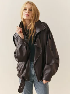 Bruin - Nothing Ordinary Faux Leather Funnel Collared Biker Jacket