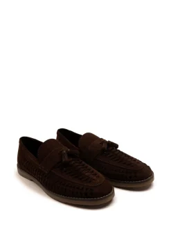 Bruin - Off The Hook Tiger Tassel Suede Leather Slip-On Loafers with Woven Detail