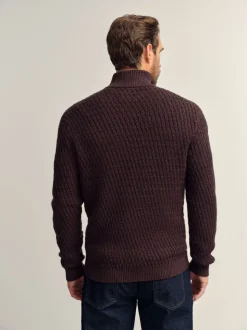 Bruin - Regular Fit getextureerde trui met kwartrits