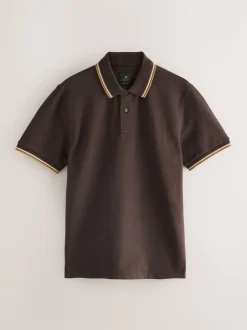 Bruin - Regular fit poloshirt met korte mouwen en contrasterende randen