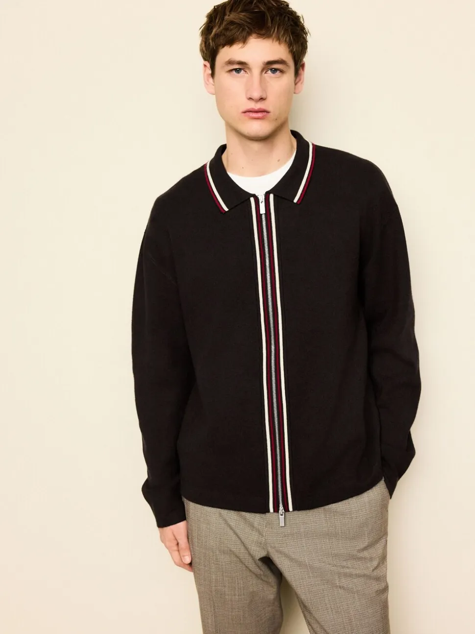Bruin - Regular Fit Premium Mid Weight Tipped Zip Through Collared Cardigan