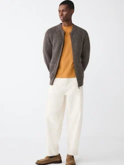 Bruin - Rib Texture Zip Through Cardigan with Wool