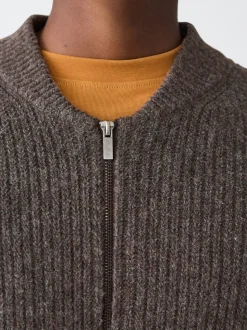 Bruin - Rib Texture Zip Through Cardigan with Wool