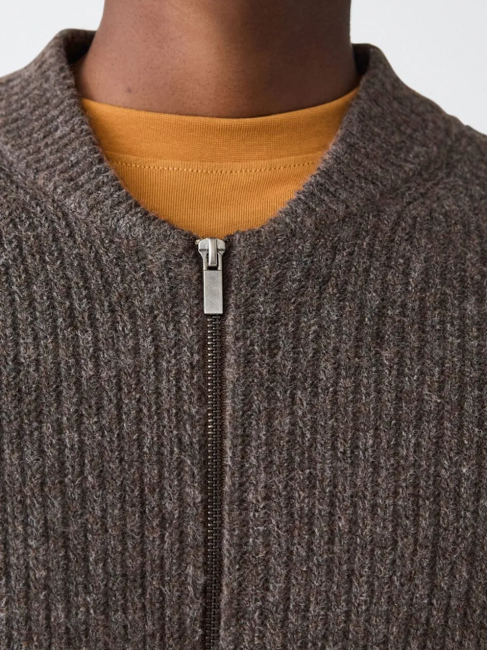Bruin - Rib Texture Zip Through Cardigan with Wool