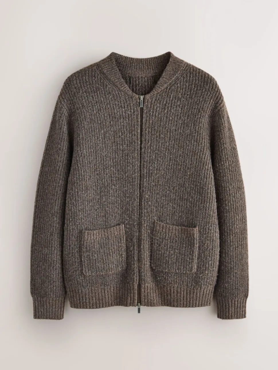Bruin - Rib Texture Zip Through Cardigan with Wool