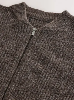 Bruin - Rib Texture Zip Through Cardigan with Wool
