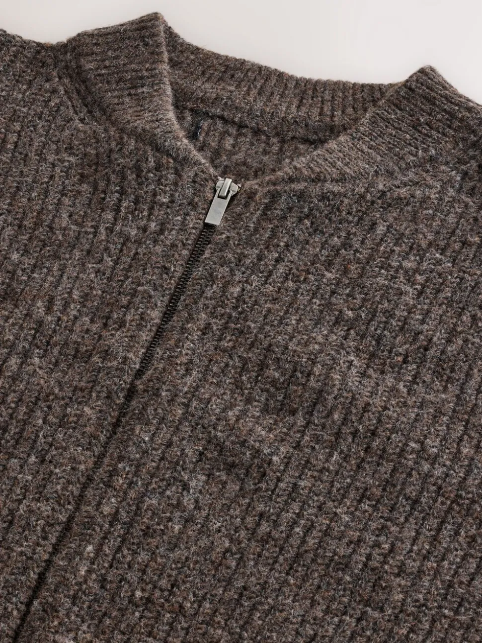 Bruin - Rib Texture Zip Through Cardigan with Wool
