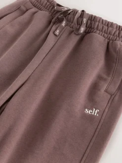 Bruin - Self. joggingbroek met boorden
