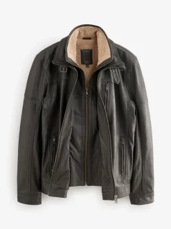 Bruin - Signature Four Pocket Borg Lined Leather Jacket