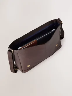 Bruin - Signature leren messenger-tas