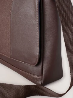 Bruin - Signature leren messenger-tas