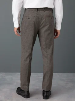 Bruin - Slim fit getextureerde broek met elastische achterkant en stretchy