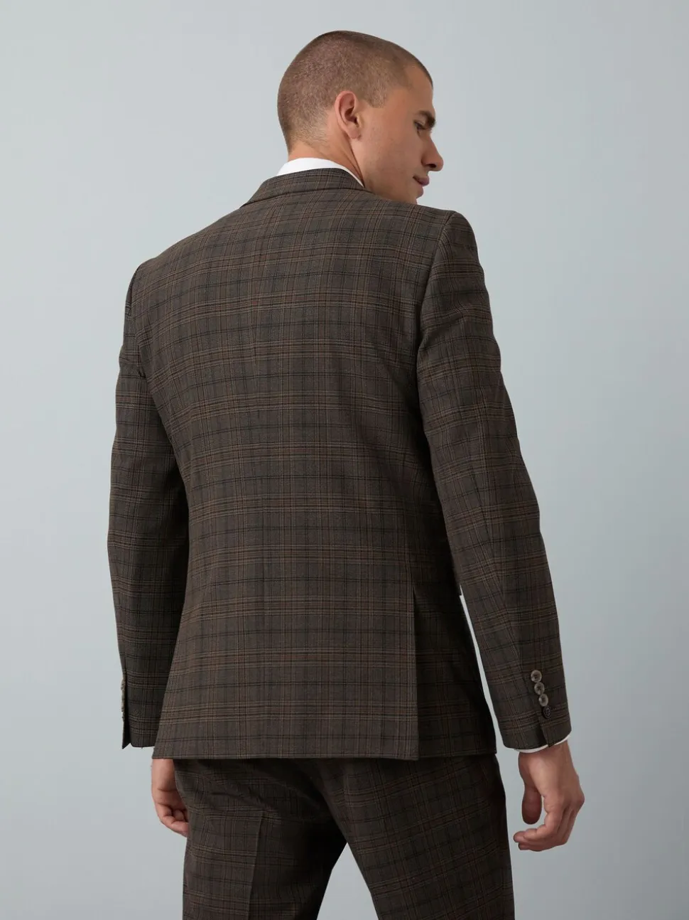 Bruin - Slim-fit maatgesneden pak met ruiten: colbert