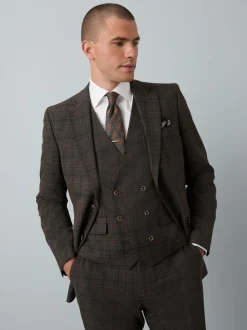 Bruin - Slim-fit maatgesneden pak met ruiten: colbert