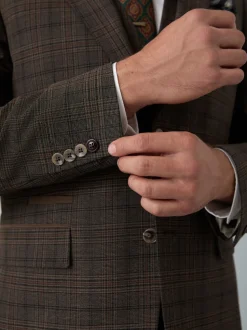 Bruin - Slim-fit maatgesneden pak met ruiten: colbert