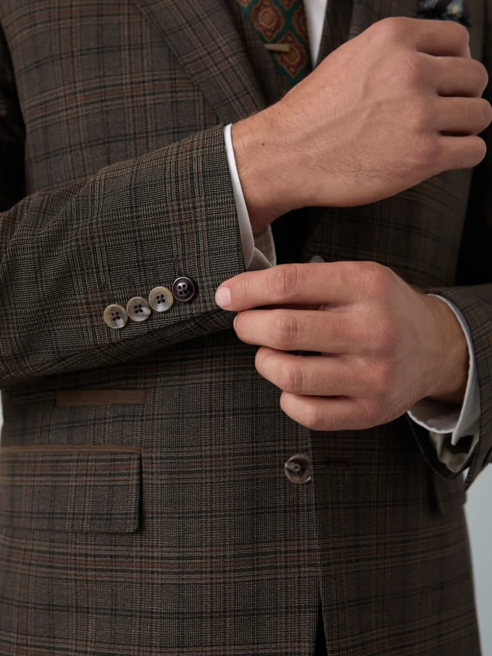 Bruin - Slim-fit maatgesneden pak met ruiten: colbert