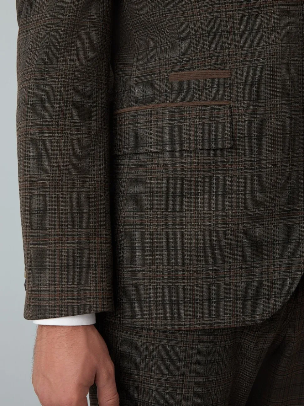 Bruin - Slim-fit maatgesneden pak met ruiten: colbert