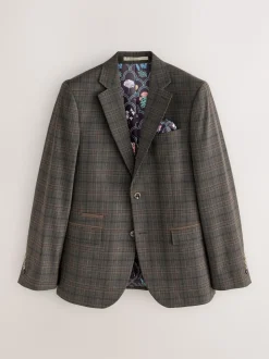 Bruin - Slim-fit maatgesneden pak met ruiten: colbert