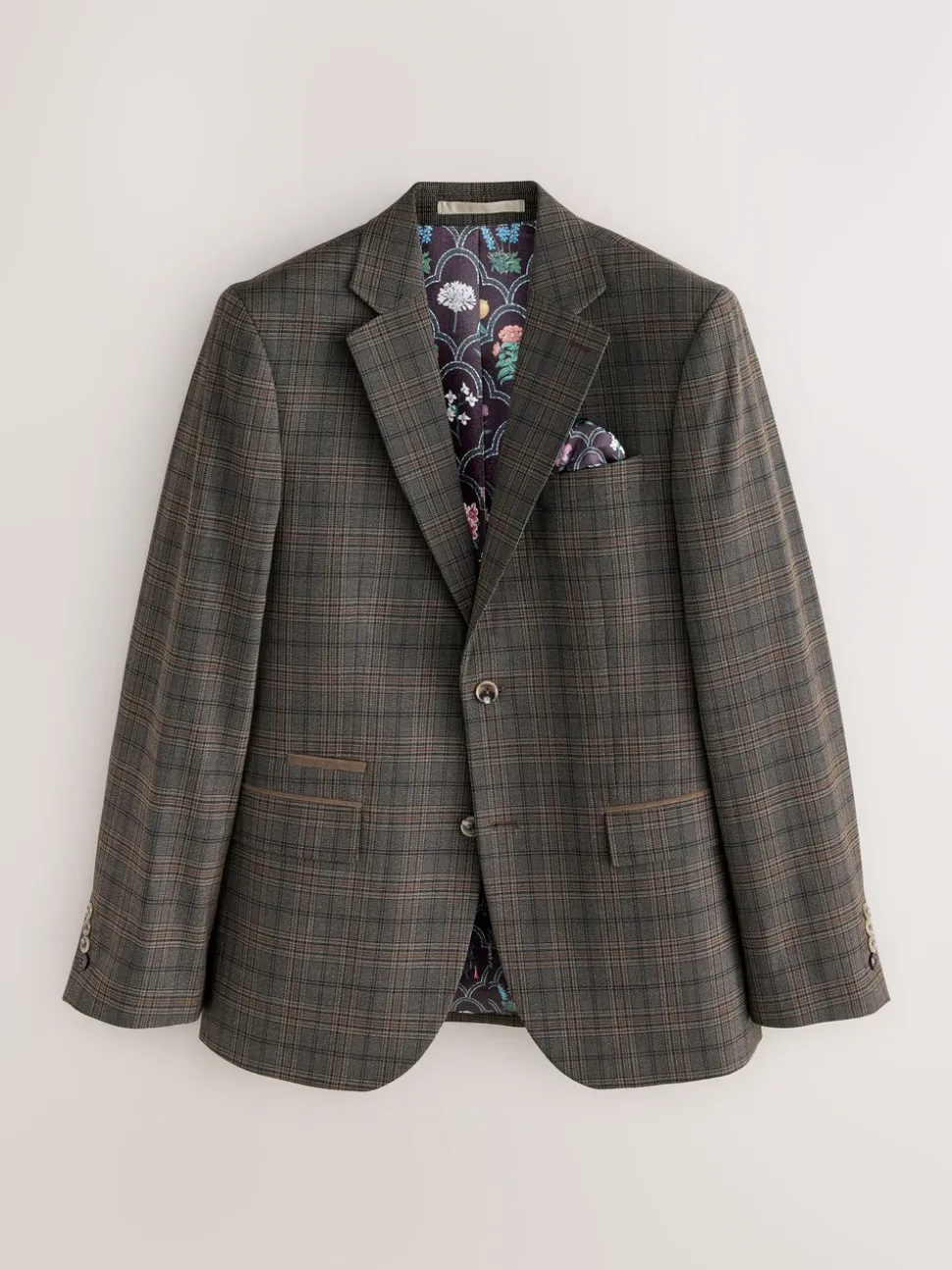 Bruin - Slim-fit maatgesneden pak met ruiten: colbert