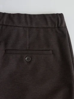 Bruin - Slimme broek met elastische tailleband en wolgehalte