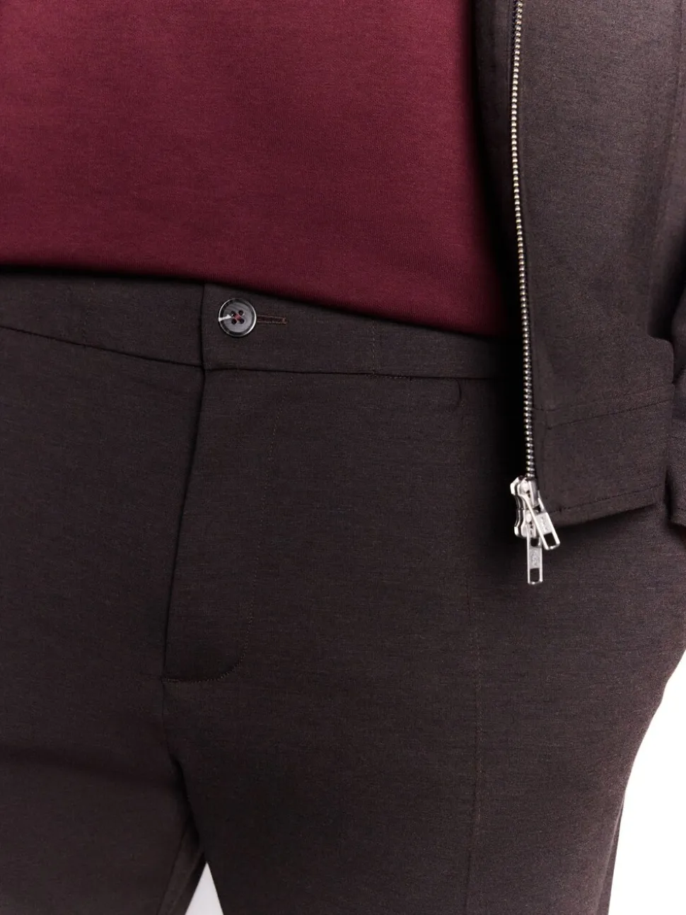 Bruin - Slimme broek met elastische tailleband en wolgehalte
