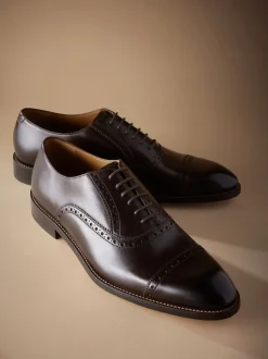 Bruin - Standaard pasvorm - Signature Leather - Oxford schoenen met neusstuk