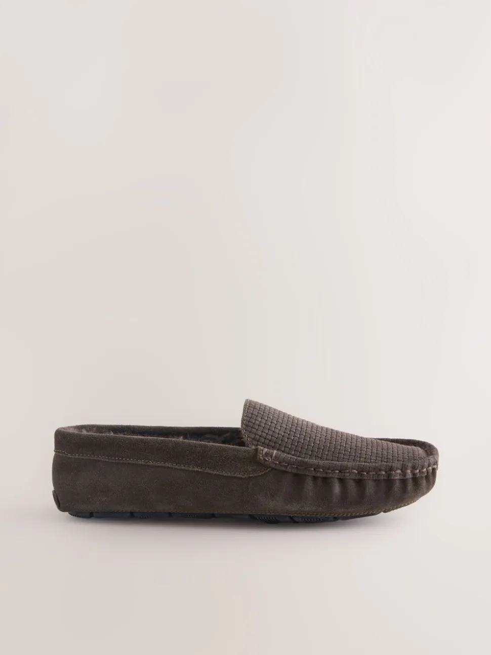 Bruin - Suède mocassinpantoffels met voering van imitatiebont