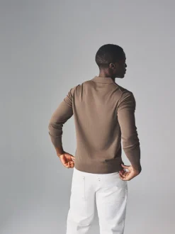 Bruin - The Set 3 Pack Gebreide Polo Truien met Lange Mouwen