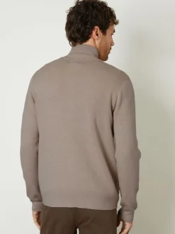 Bruin - Threadbare gebreid vest met rits en opstaande kraag
