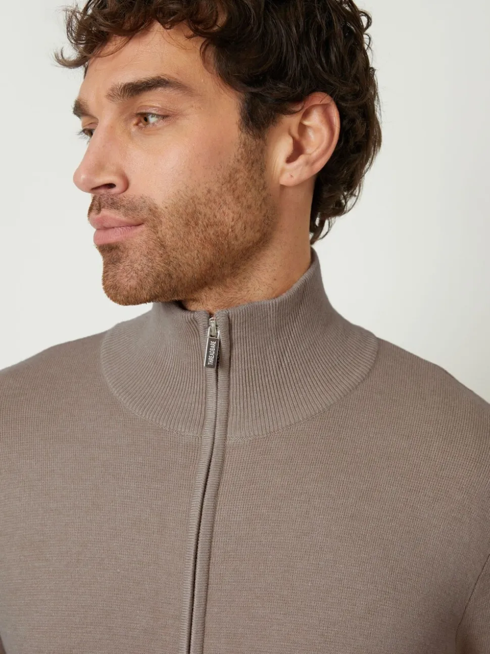 Bruin - Threadbare gebreid vest met rits en opstaande kraag