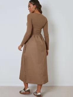 Bruin - Threadbare 2-in-1 Jersey Poplin Mix Button Down Dress