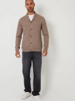 Bruin - Threadbare sjaalkraag gebreid vest