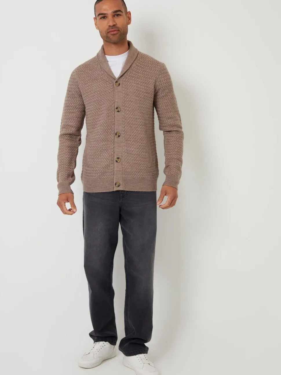 Bruin - Threadbare sjaalkraag gebreid vest