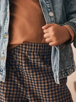Bruin gingham-ruit - Pull-on corduroy broeken (3-16jr)