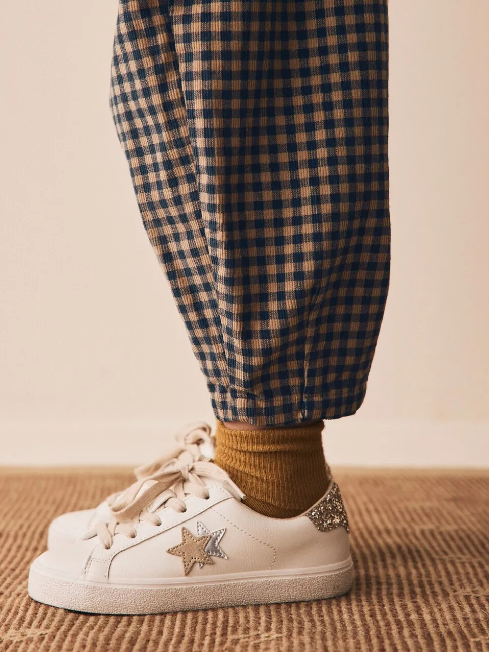 Bruin gingham-ruit - Pull-on corduroy broeken (3-16jr)