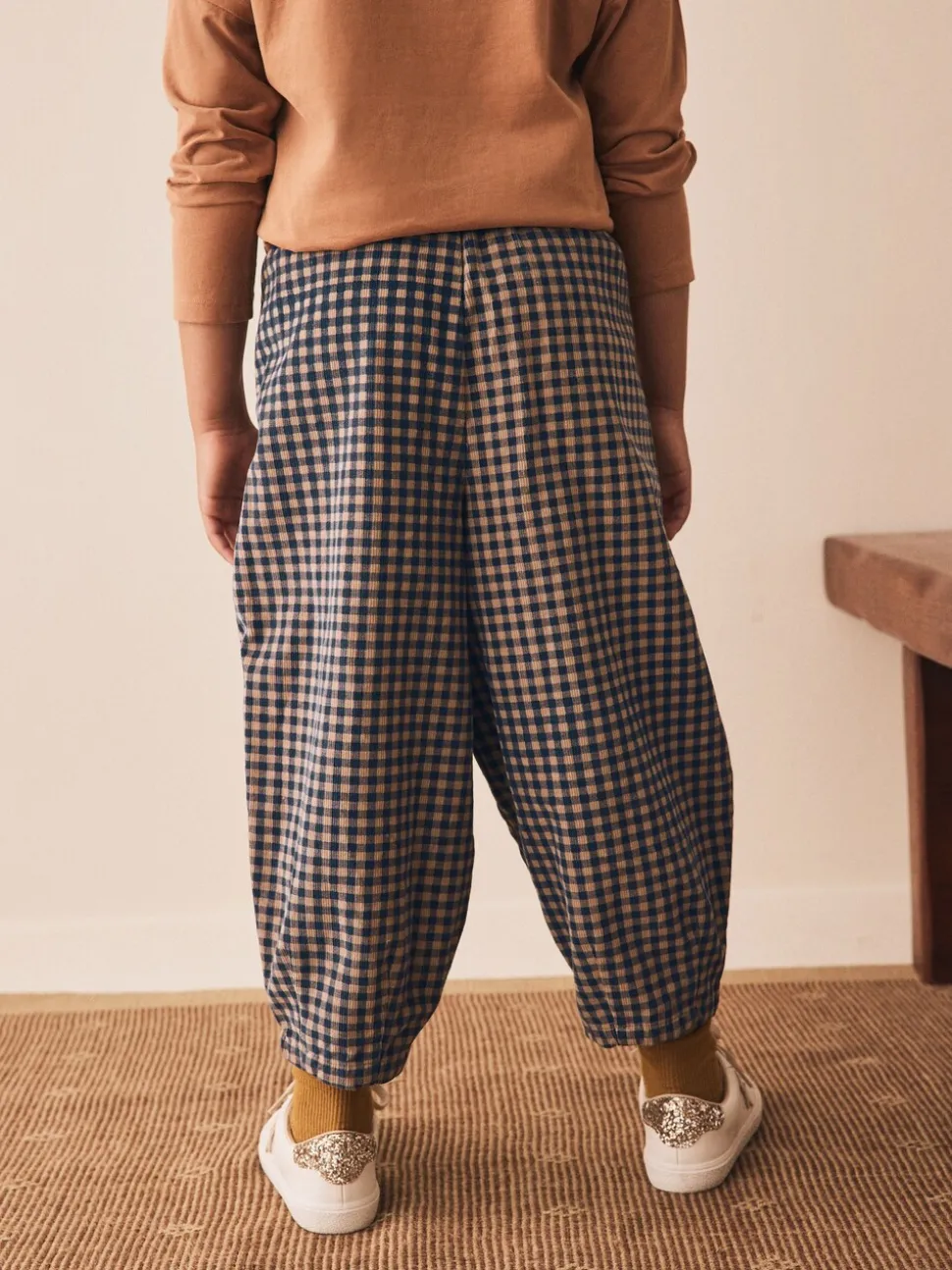 Bruin gingham-ruit - Pull-on corduroy broeken (3-16jr)