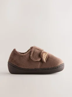 Bruin met beer - Warm gevoerde pantoffels met kuipzool