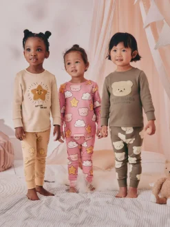 Bruin met beer/Ster - Verpakking van 3 knusse pyjama's (9 mnd-9 jr)