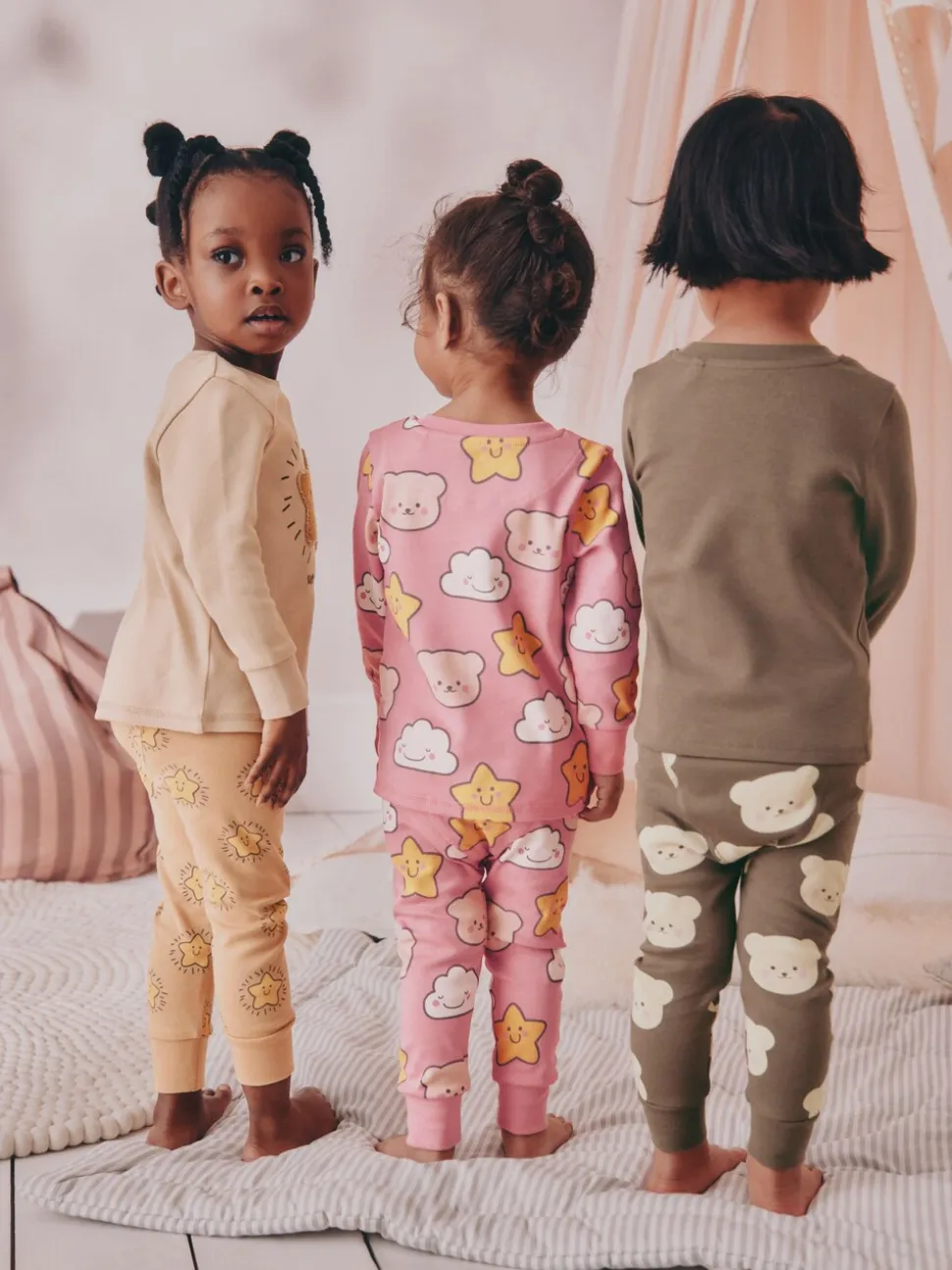 Bruin met beer/Ster - Verpakking van 3 knusse pyjama's (9 mnd-9 jr)