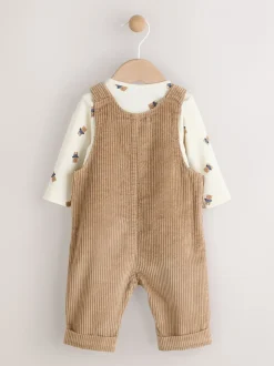 Bruin met bruine beer - Corduroy bretelbroeken en Bodysuit set (0mnd-2jr)