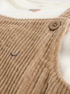 Bruin met bruine beer - Corduroy bretelbroeken en Bodysuit set (0mnd-2jr)