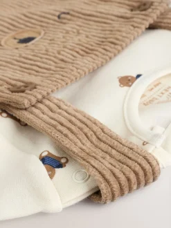 Bruin met bruine beer - Corduroy bretelbroeken en Bodysuit set (0mnd-2jr)