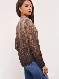 Bruin met dierenprint - Lipsy bedrukt chiffon overhemd