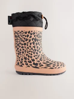 Bruin met dierenprint - Regenlaarzen met elastische boord