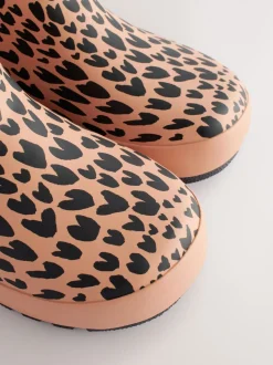 Bruin met dierenprint - Regenlaarzen met elastische boord