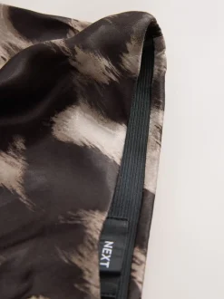 Bruin met dierenprint - Satijnen midirok