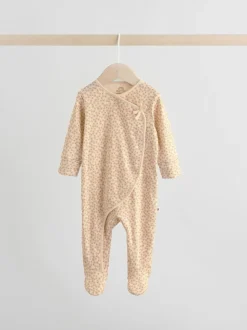Bruin met fijne bloemenprint - Verpakking van 3 babypyjama's (0-2jr)