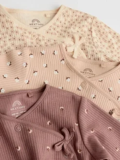 Bruin met fijne bloemenprint - Verpakking van 3 babypyjama's (0-2jr)