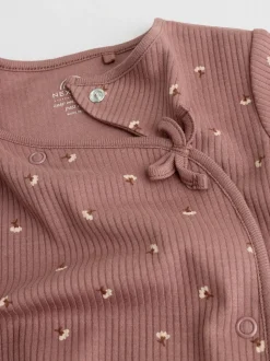 Bruin met fijne bloemenprint - Verpakking van 3 babypyjama's (0-2jr)